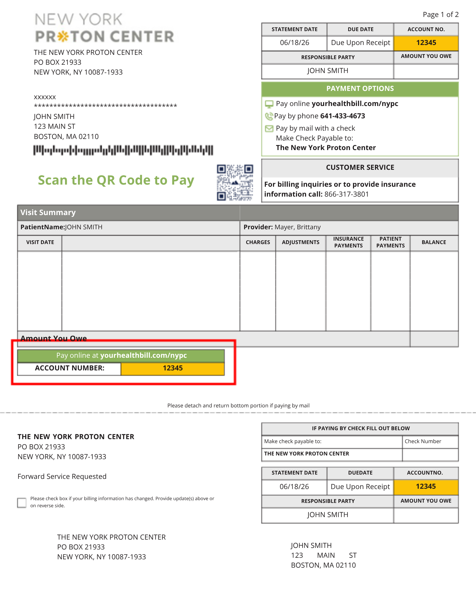 Sample of NYPC patient bill.